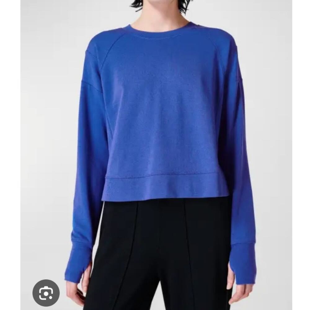 Sweaty Betty after class cropped crop sweatshirt pullover blue 8 cotton modal